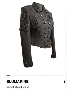 🦊Gift$10😍Sexy Womens Charcoal Gray Military-Style Wool Blend Jacket full lining